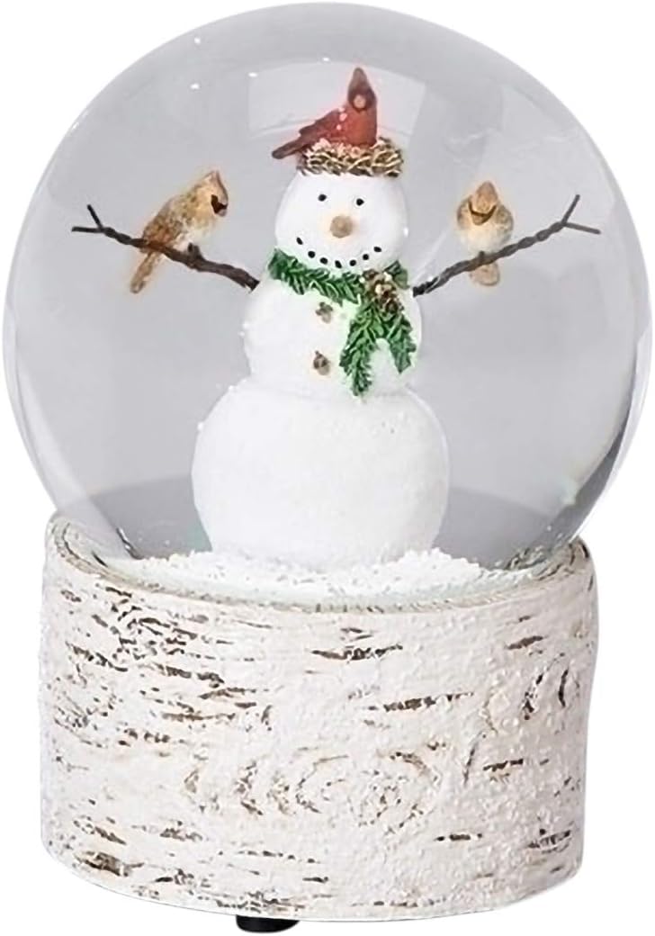 Snow Globe Musical - Snowman with Cardinal Friends 6in Resin