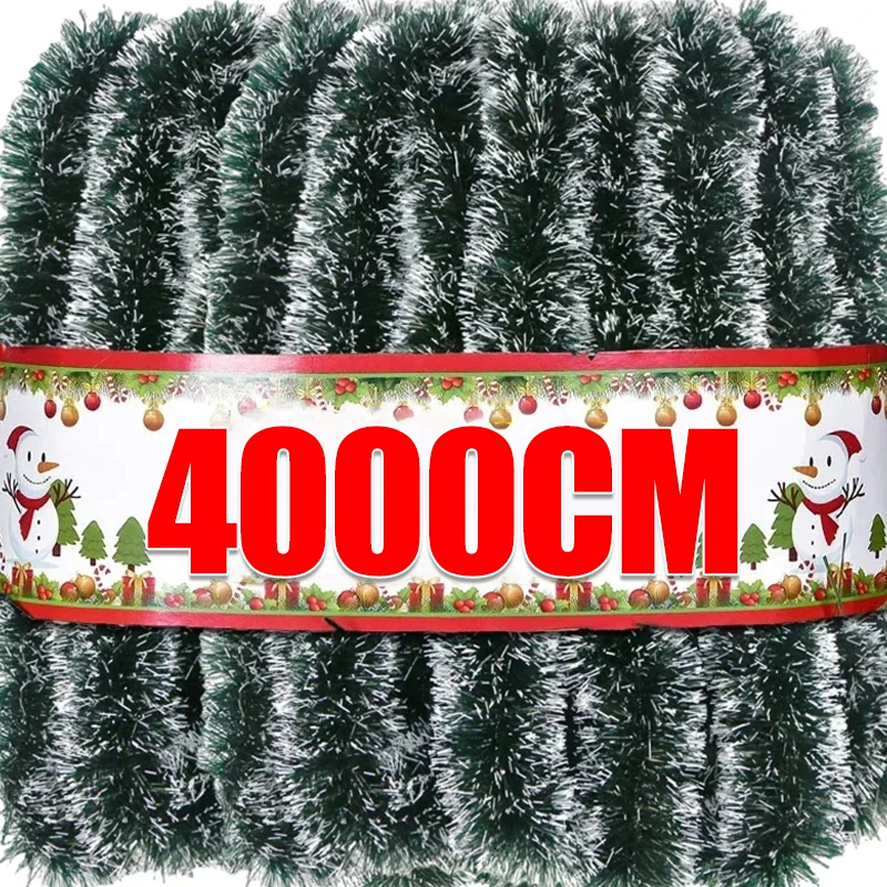 Tinsel Garland Decoration - 2/40m Christmas Tinsel Ribbons Garland Green
