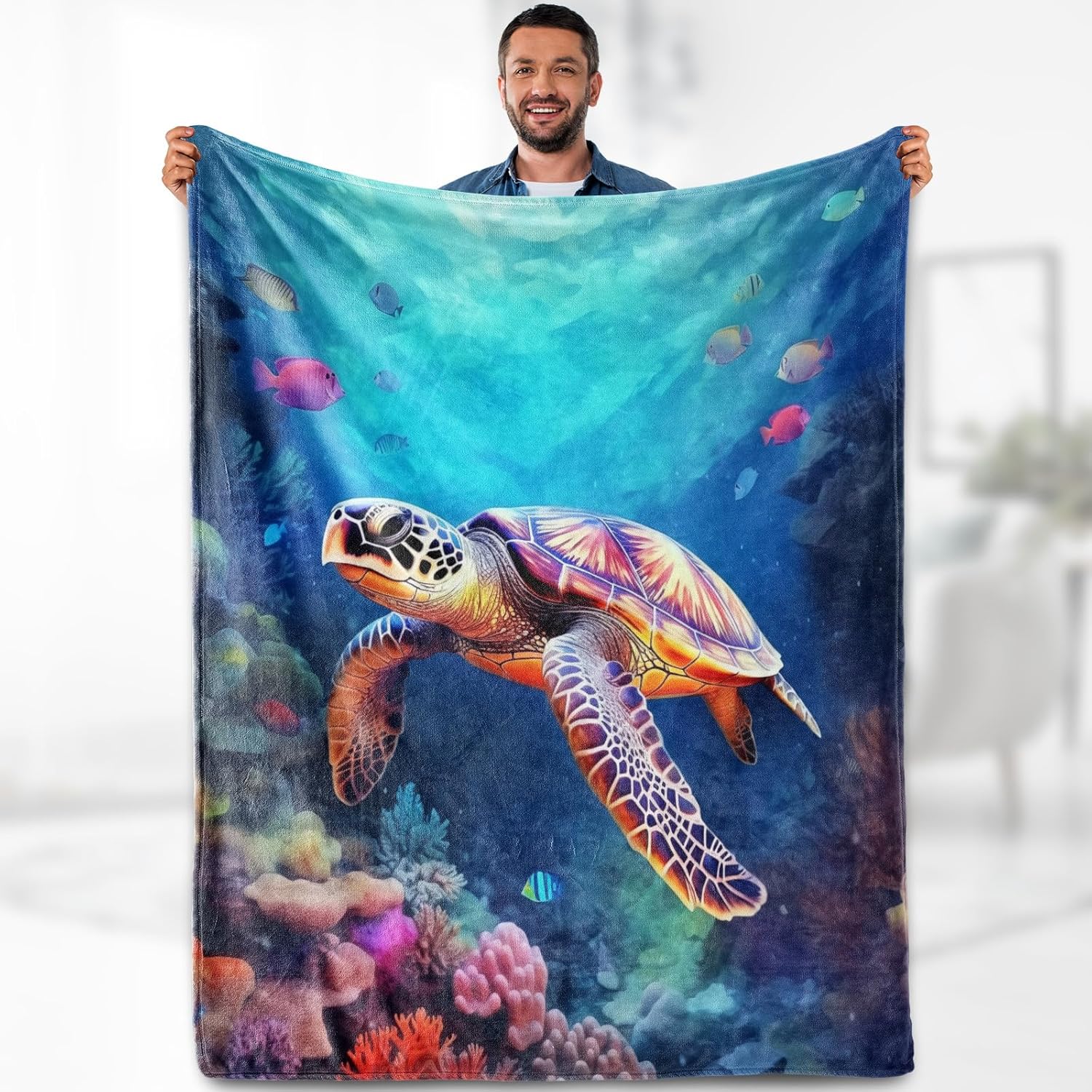 Christmas Throw Blanket - Aimego Sea Turtle Blanket Ocean Nautical