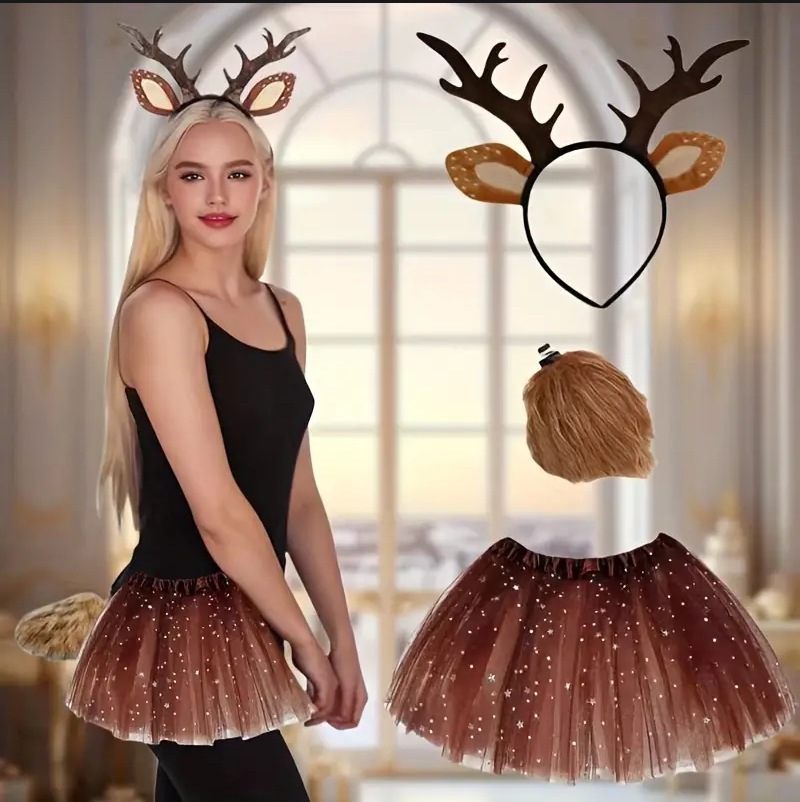 Reindeer Costume Set Tutu Skir - Reindeer Antlers Headband incelemesi ve fiyatı
