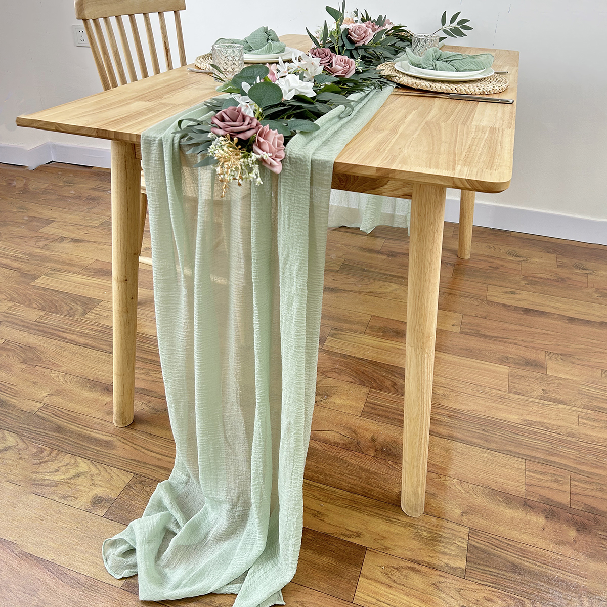 Sage Green Gauze Table Runner  - Christmas Table Runner incelemesi ve fiyatı