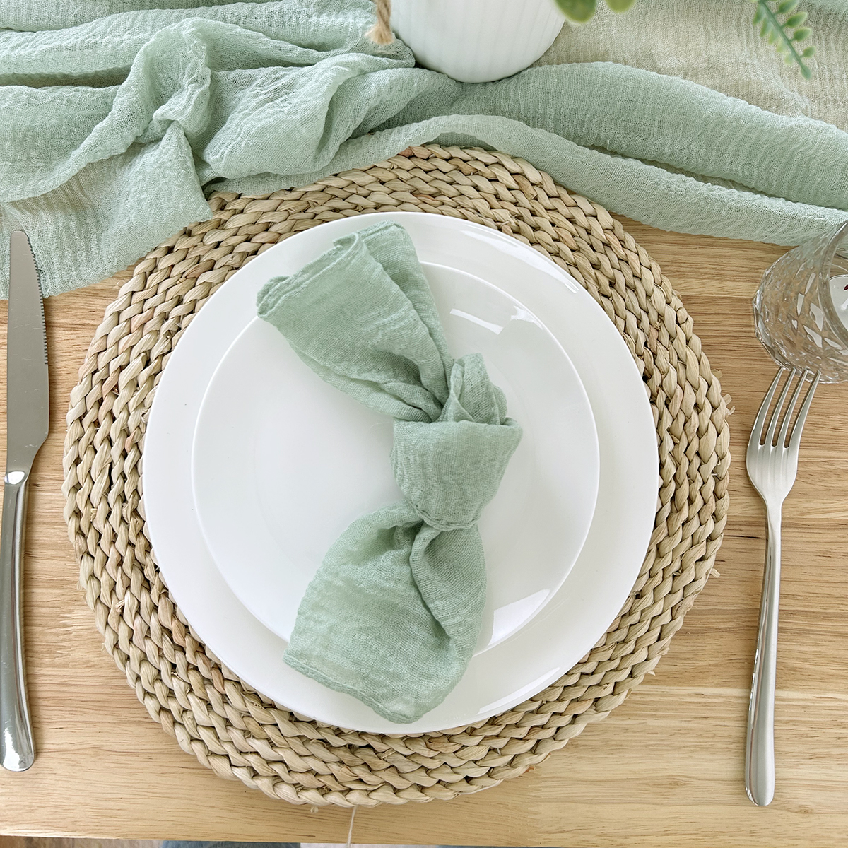 Sage Green Gauze Table Runner  - Christmas Table Runner incelemesi ve fiyatı